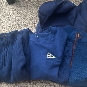 Vineyard Vines Kids Blue Sweatshirt, two 1/4 zips, and raincoat Set